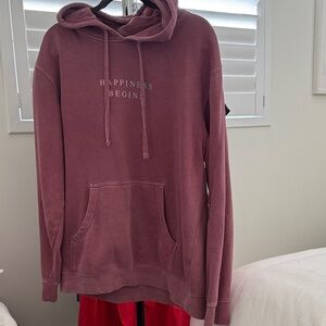 Happiness Begins Hoodie in Sunwashed Burgundy